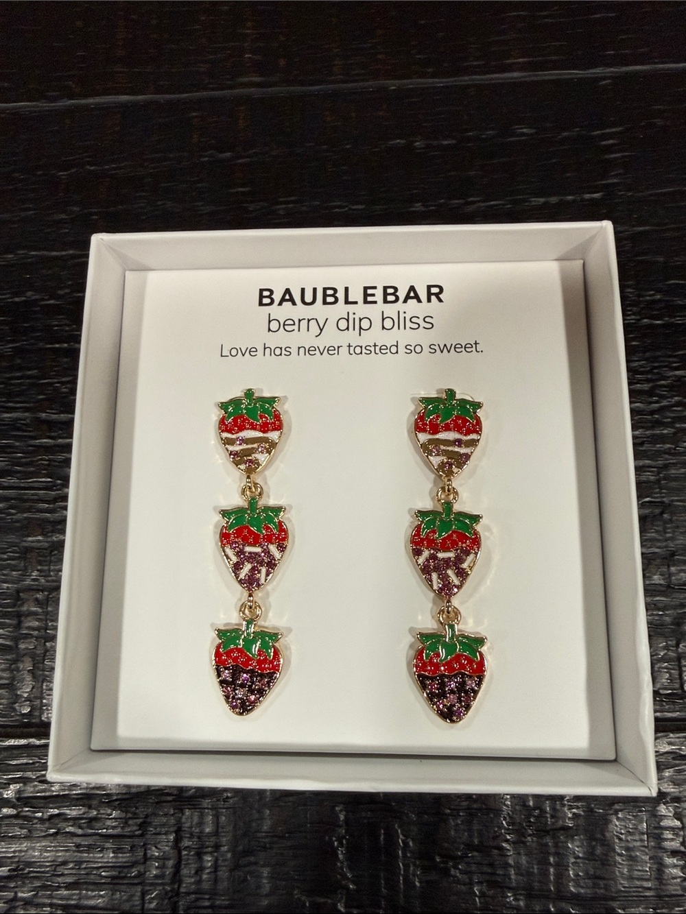 BaubleBar Berry Dip Bliss Triple Strawberry Drop Earrings - Red, Green & Purple